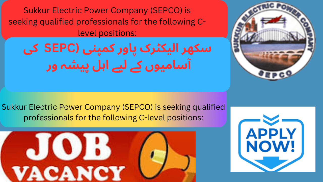 Sukkur Electric Power Company (SEPCO) is seeking qualified professionals for the following C level positions